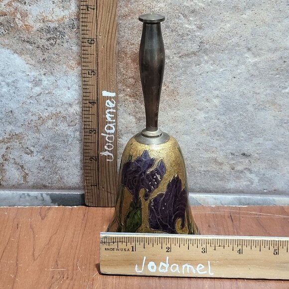 Vintage Solid Brass Bell Cloisonne Enamel Flower Design - Picture 9 of 9